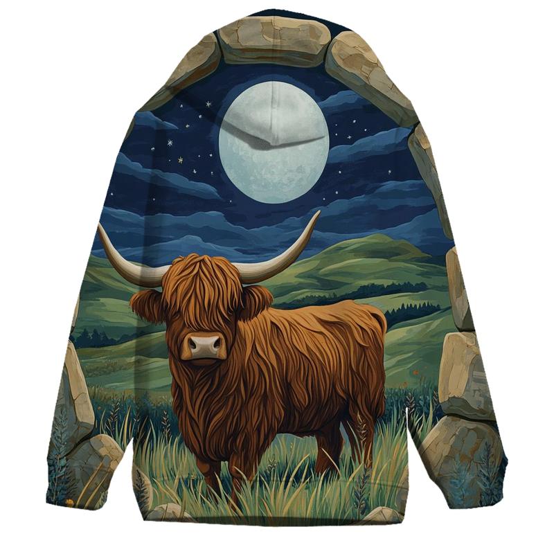 Moonlit Stone Circle Highland Cow Watcher hoodie trends