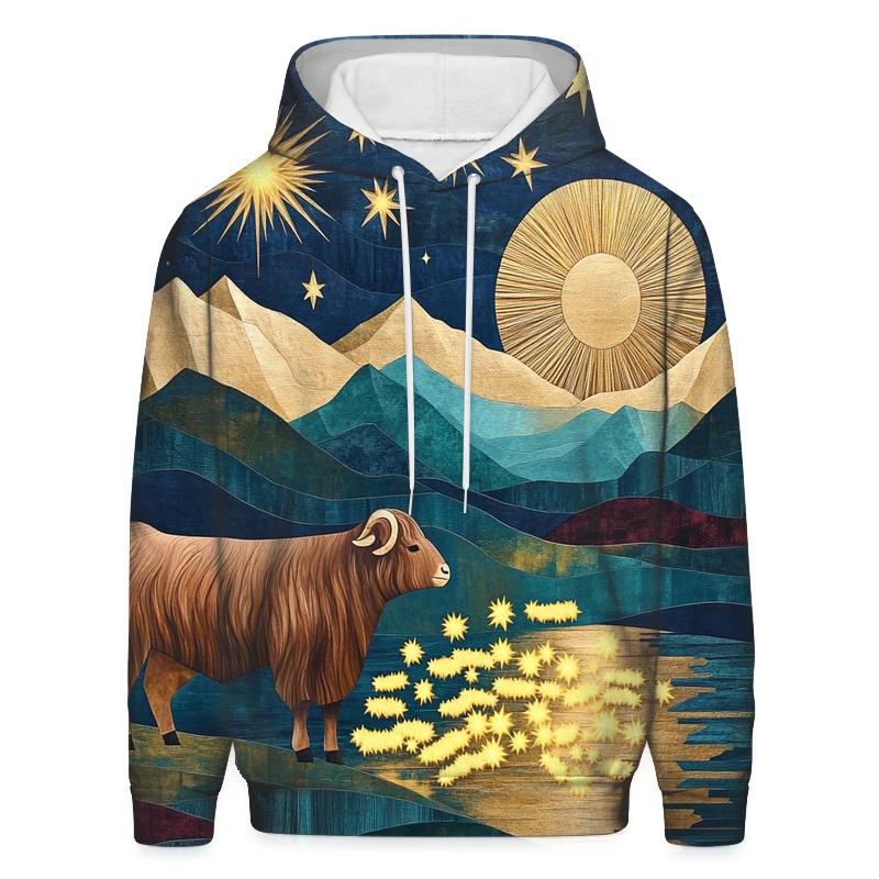 Highland Cow Shepherd Of The Shooting Stars premium hoodies