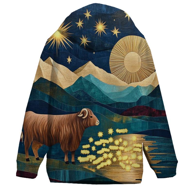 Highland Cow Shepherd Of The Shooting Stars premium hoodies