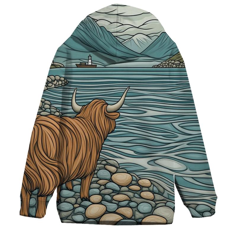 Pebble Shore Highland Cow Tide Watch custom hoodies