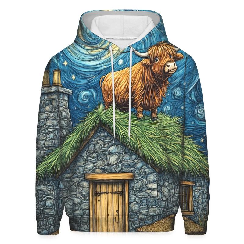 Highland Cow Stargazer On Crofthouse Roof designer hoodies