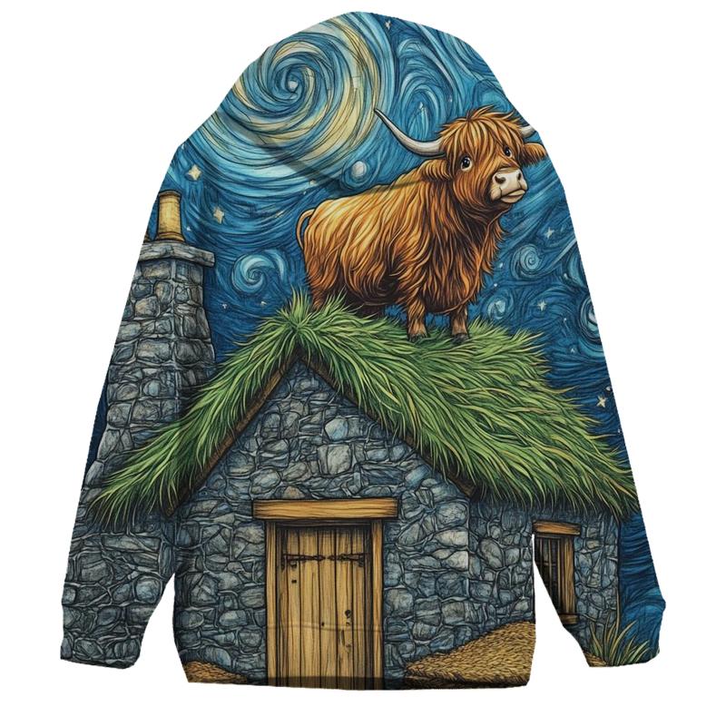 Highland Cow Stargazer On Crofthouse Roof designer hoodies
