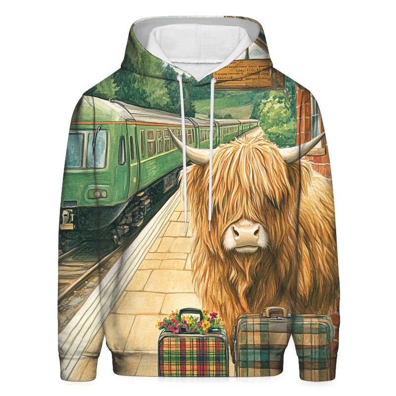 Railway Platform Highland Cow Commuter zip-up hoodies