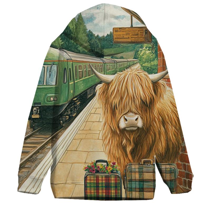 Railway Platform Highland Cow Commuter zip-up hoodies
