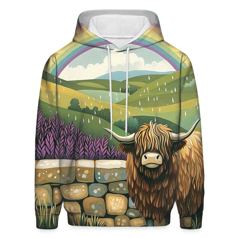Highland Cow Rainbow After The Storm zip-up hoodies