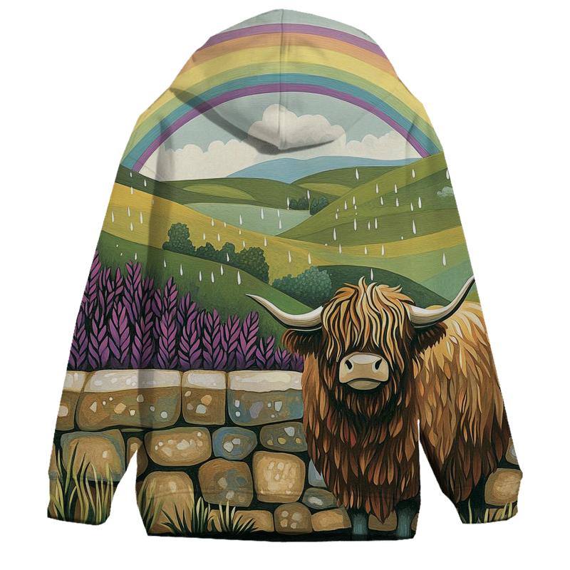 Highland Cow Rainbow After The Storm zip-up hoodies