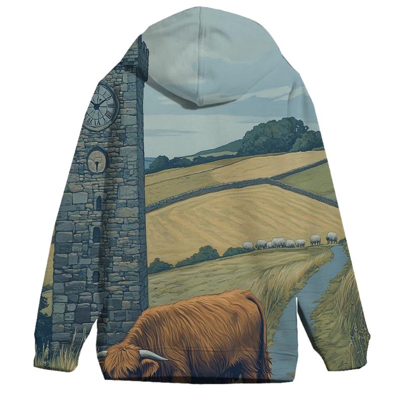 Highland Cow Timekeeper At The Standing Clock printed hoodies