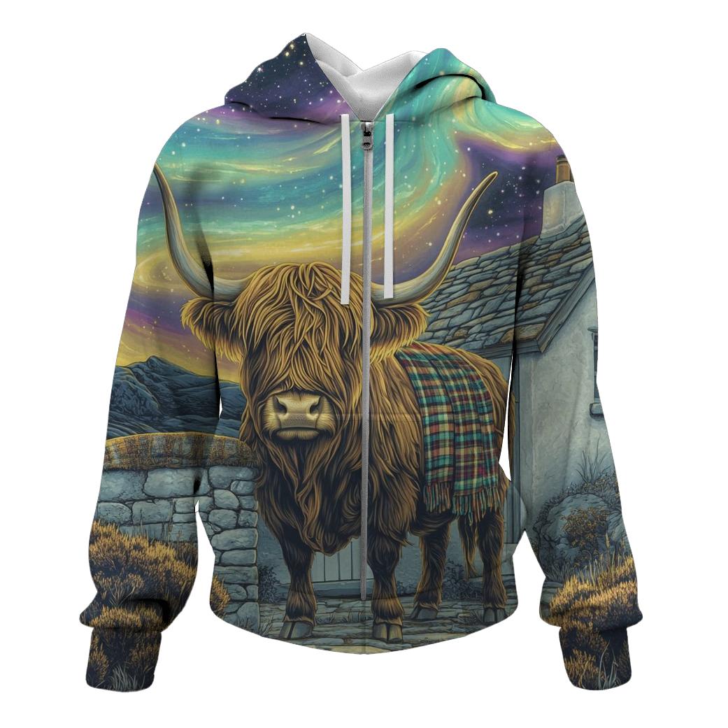 Celestial Bothy With Highland Cow Guardian heavyweight hoodies