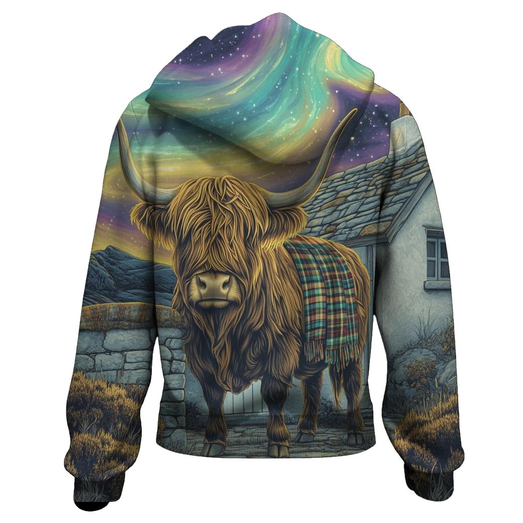Celestial Bothy With Highland Cow Guardian heavyweight hoodies