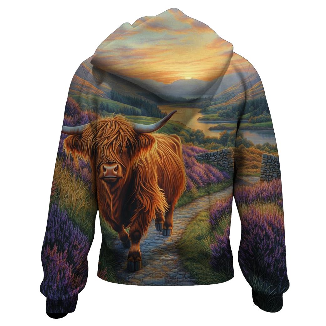 Morning Heather Path For A Highland Cow Wanderer premium hoodies