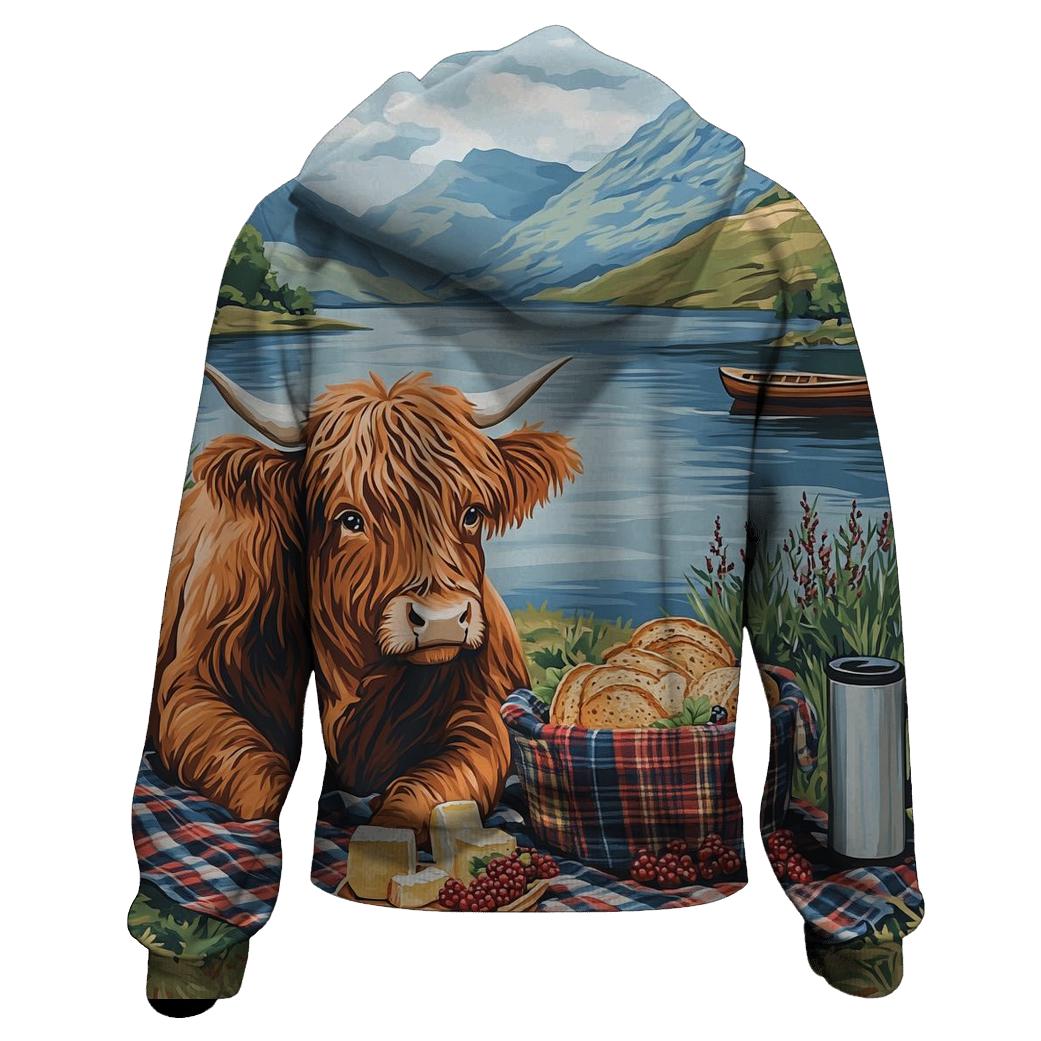 Lochside Picnic With Highland Cow Friend hoodie styles