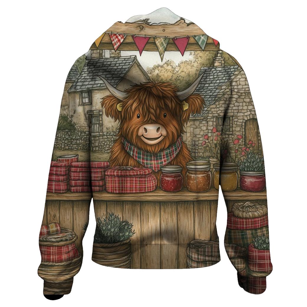 Tartan Market Day With Highland Cow Vendor zip-up hoodies