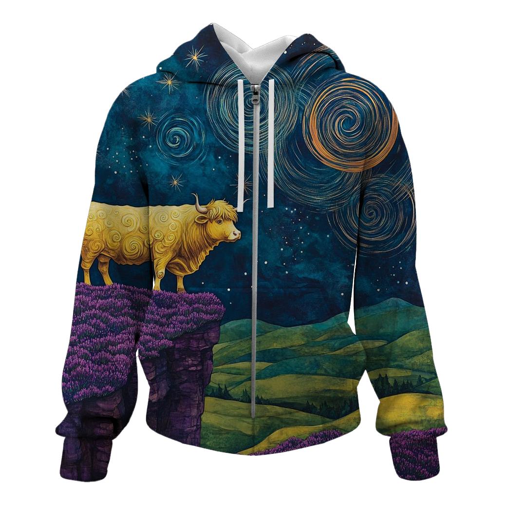Highland Cow At The Edge Of The Galaxy Glen zip-up hoodies