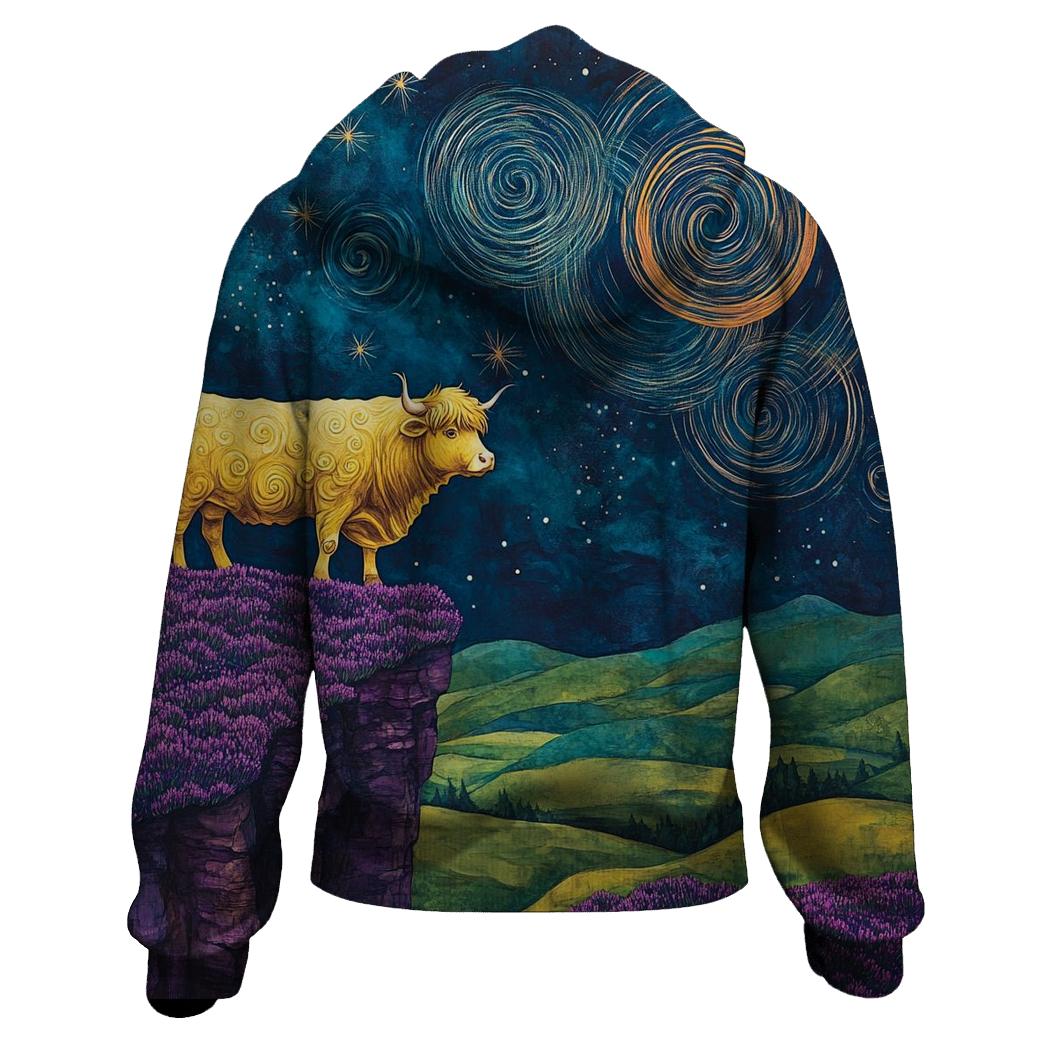 Highland Cow At The Edge Of The Galaxy Glen zip-up hoodies