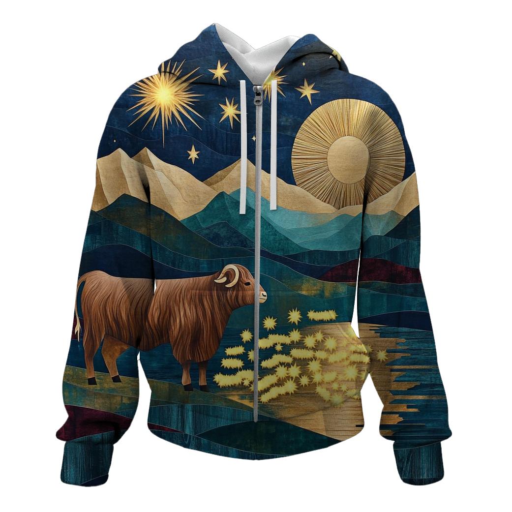 Highland Cow Shepherd Of The Shooting Stars designer hoodies