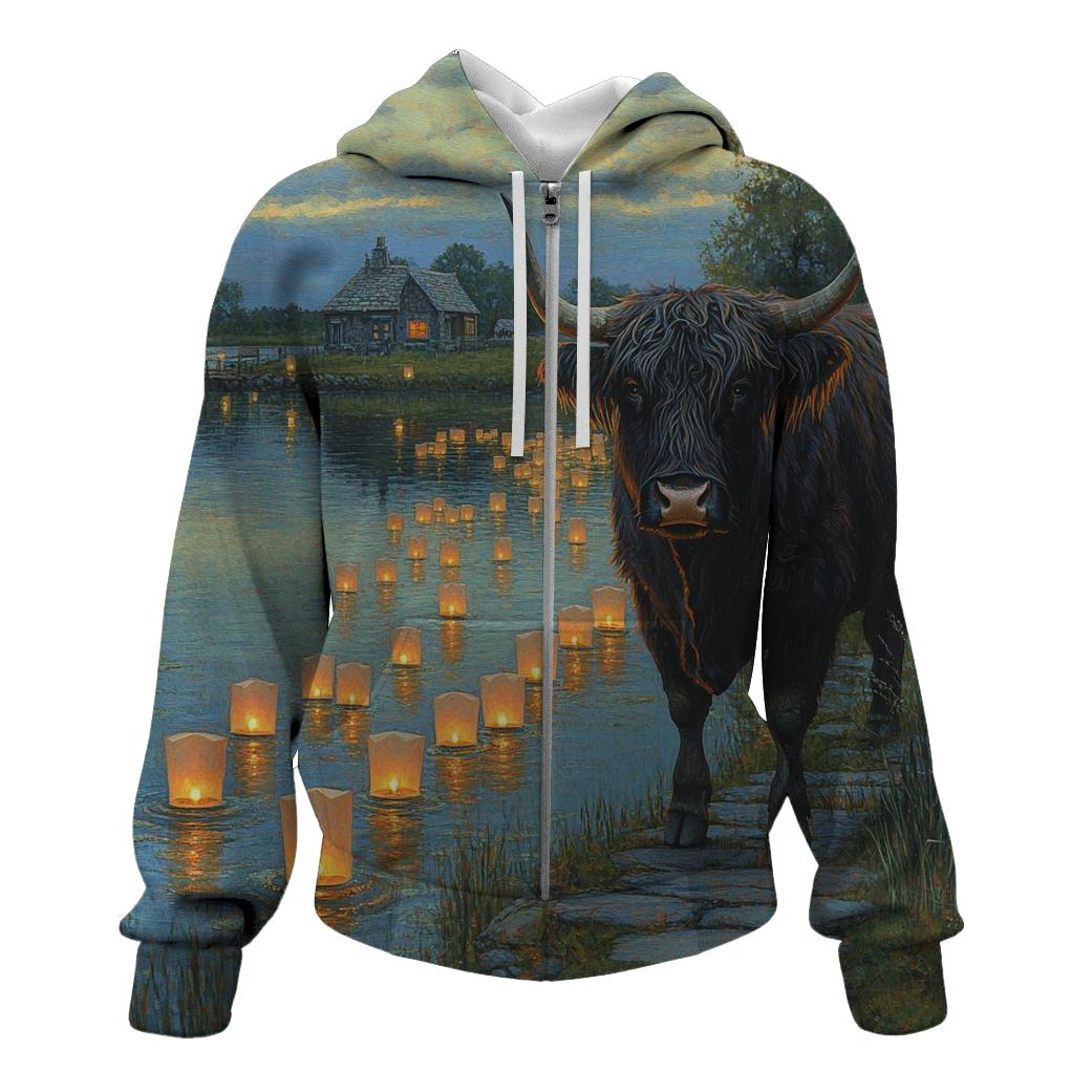 Highland Cow Keeper Of The Loch Lights printed hoodies