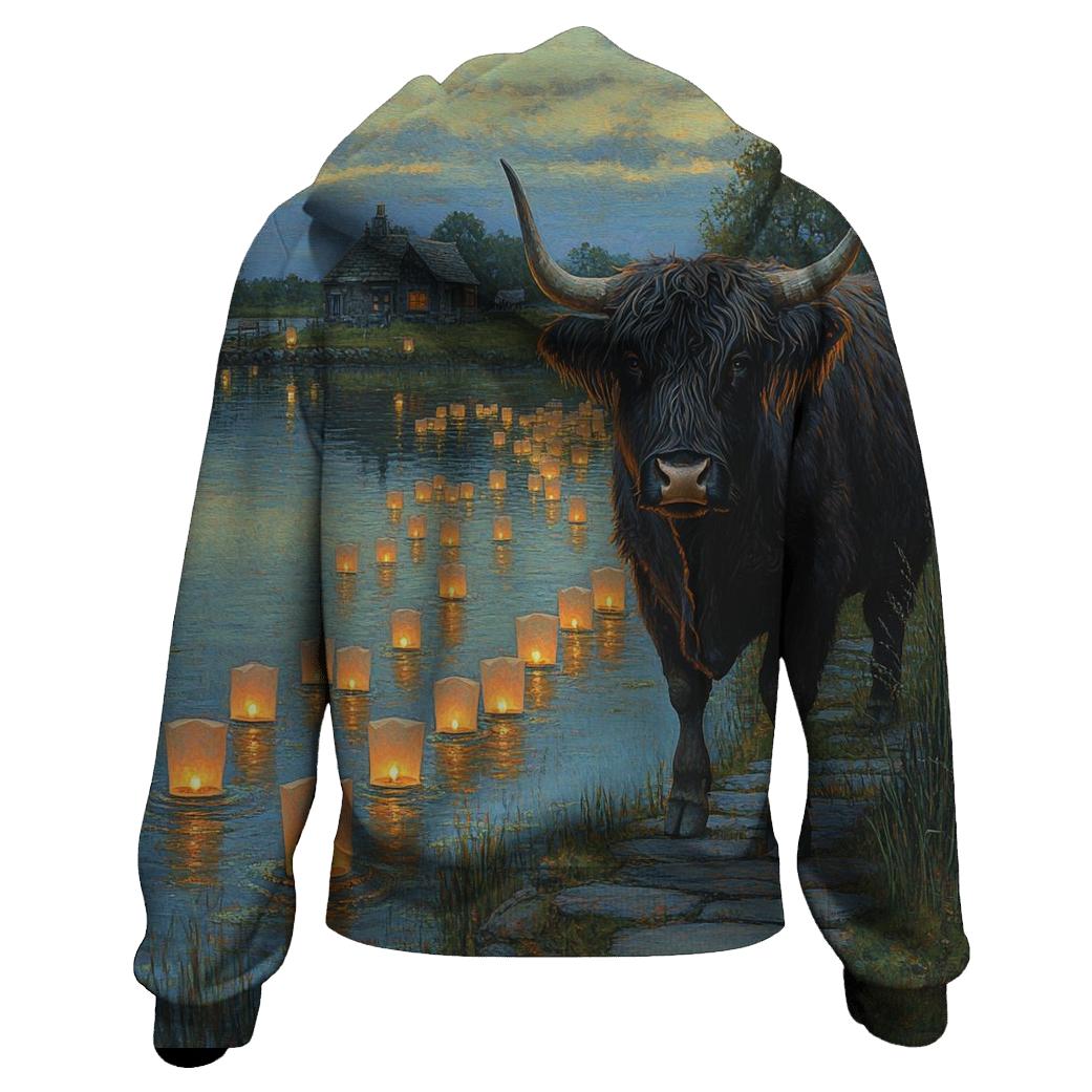 Highland Cow Keeper Of The Loch Lights printed hoodies