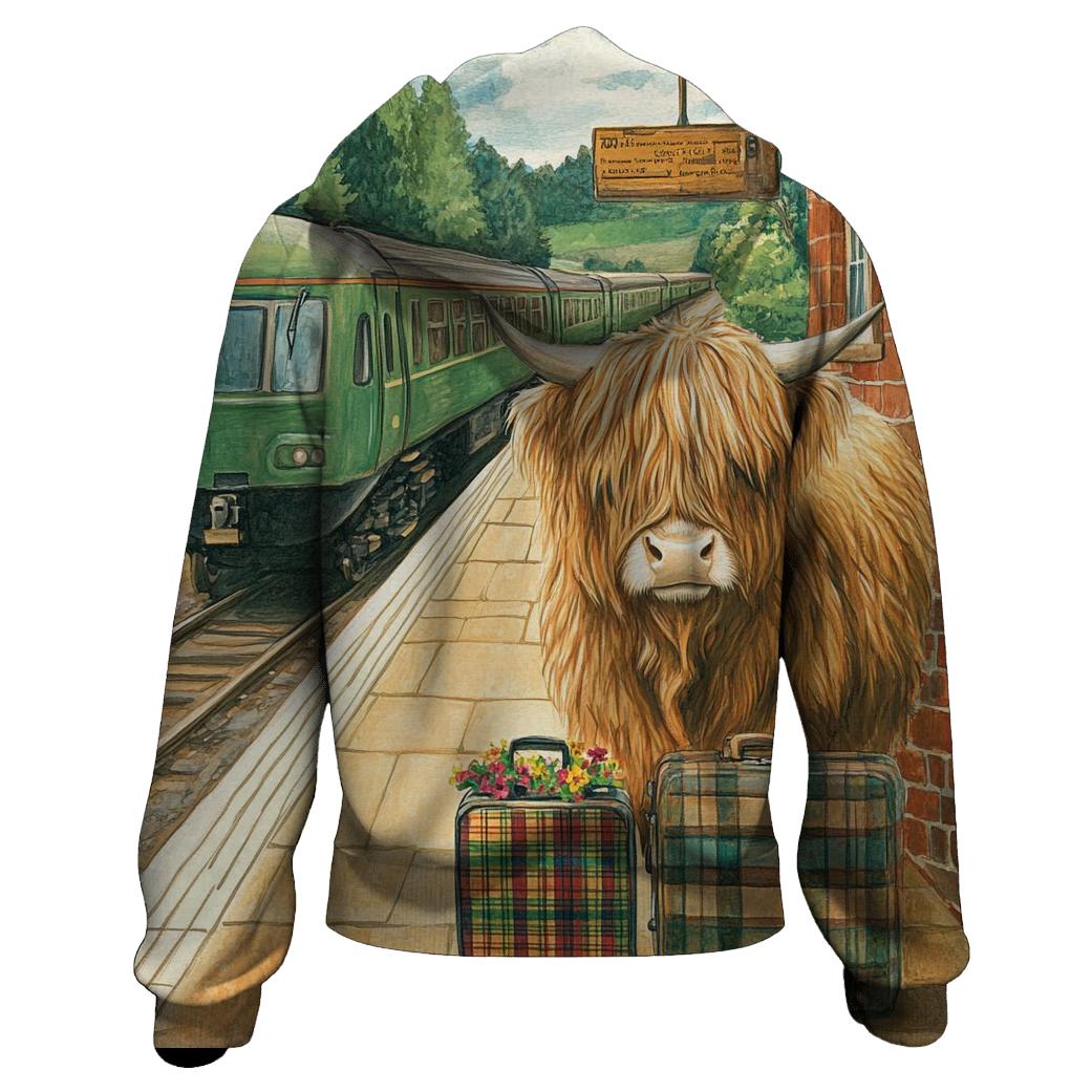 Railway Platform Highland Cow Commuter hoodie styles