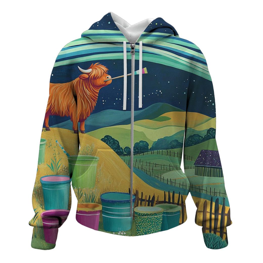 Highland Cow Painter Of The Aurora Skies hoodies fashion