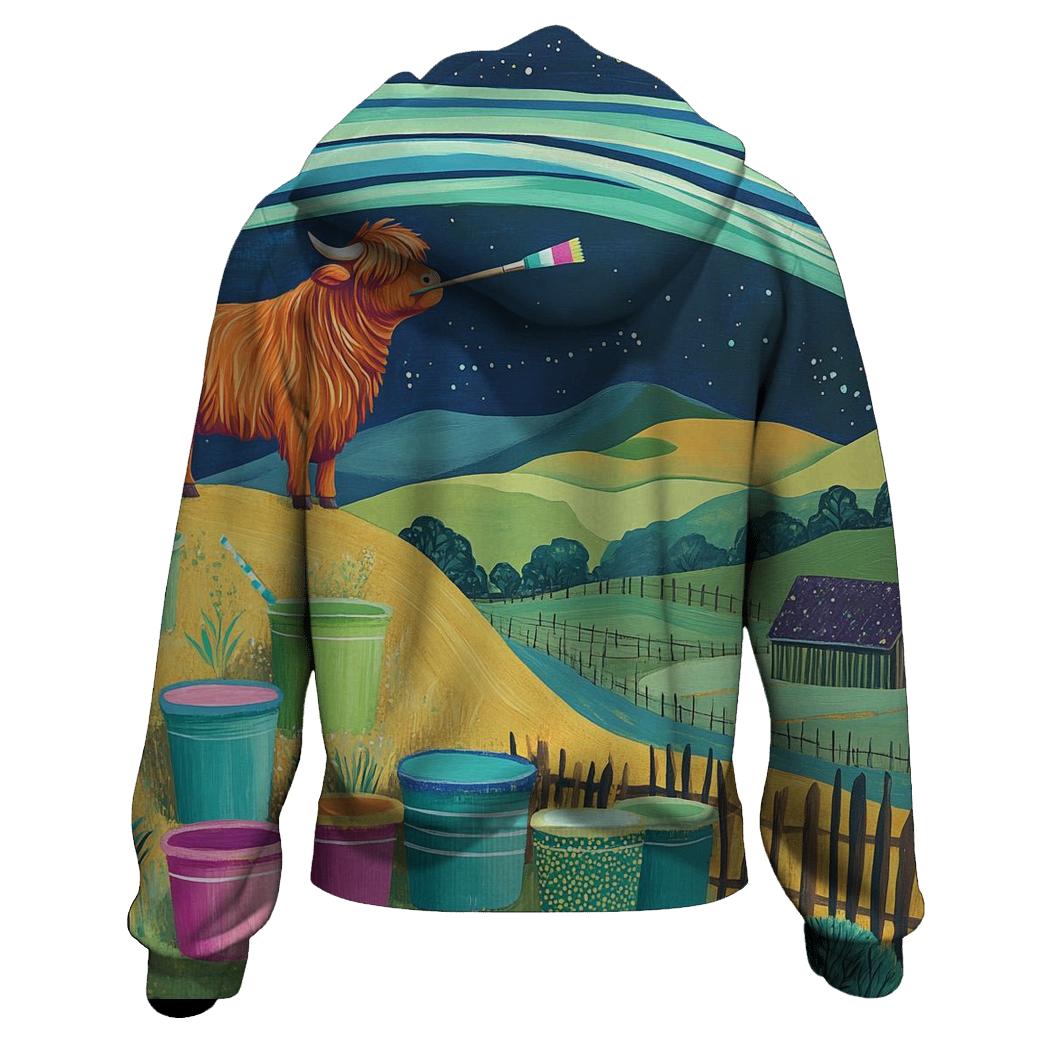Highland Cow Painter Of The Aurora Skies hoodies fashion