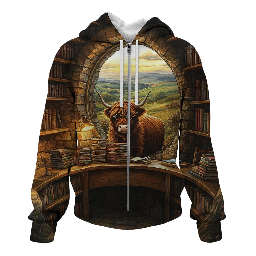 Highland Cow Librarian Of The Glen heavyweight hoodies