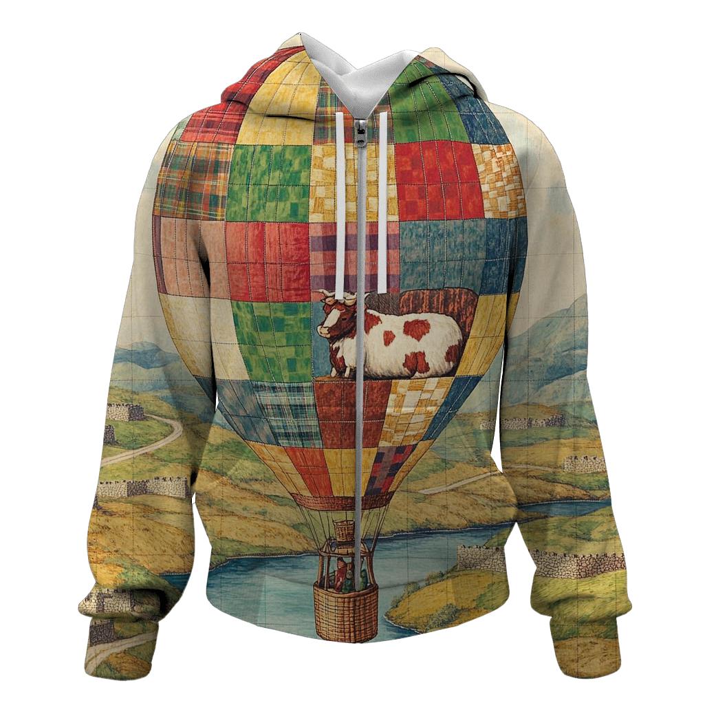 Highland Cow In The Heather Hot Air Balloon designer hoodies