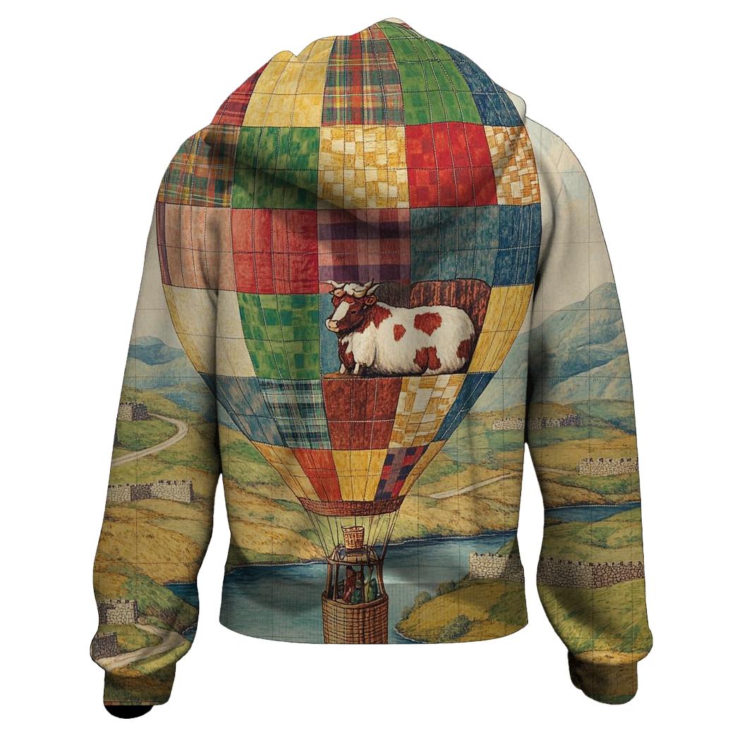Highland Cow In The Heather Hot Air Balloon designer hoodies