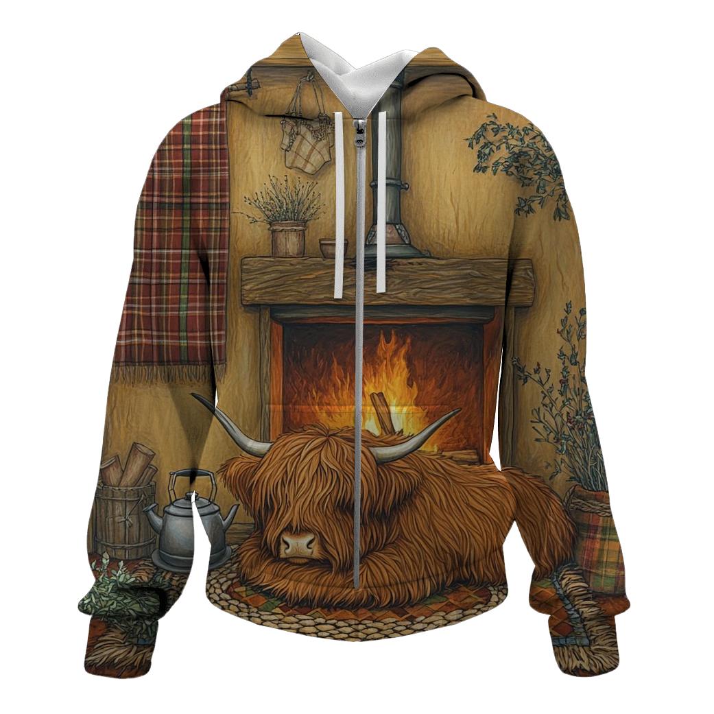 Crofthouse Hearth Highland Cow Evening hoodie styles