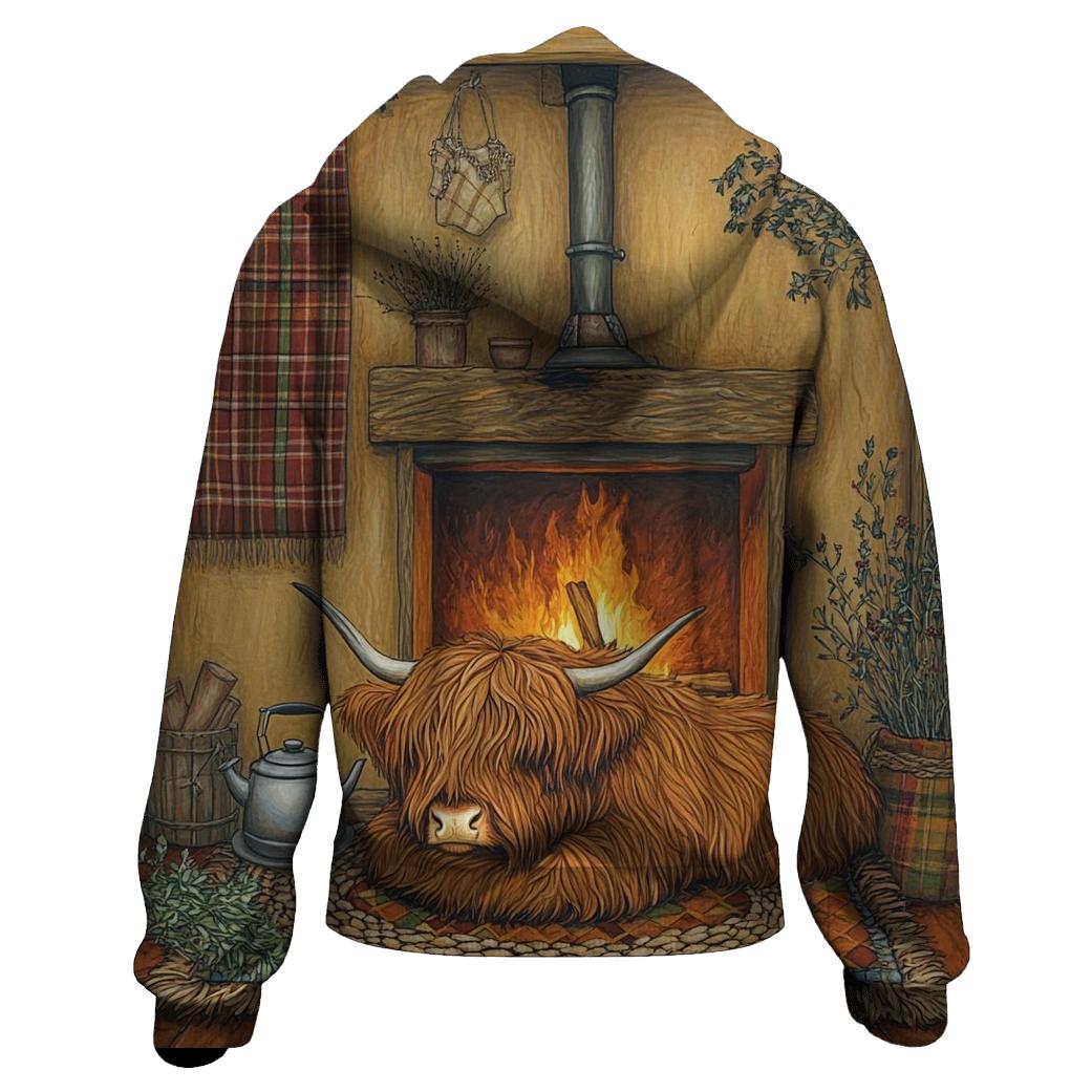 Crofthouse Hearth Highland Cow Evening hoodie styles