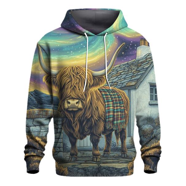 Celestial Bothy With Highland Cow Guardian zip-up hoodies