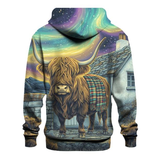 Celestial Bothy With Highland Cow Guardian zip-up hoodies