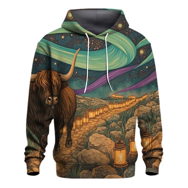 Aurora Trail Highland Cow Trek premium hoodies