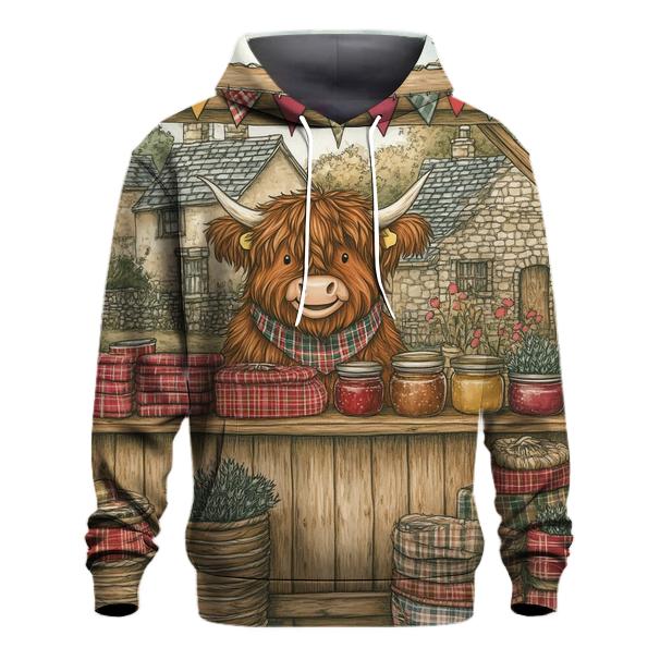 Tartan Market Day With Highland Cow Vendor embroidered hoodies