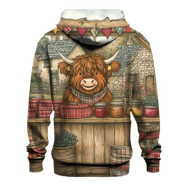 Tartan Market Day With Highland Cow Vendor embroidered hoodies