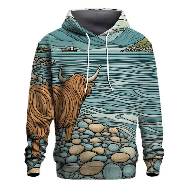 Pebble Shore Highland Cow Tide Watch hoodies fashion