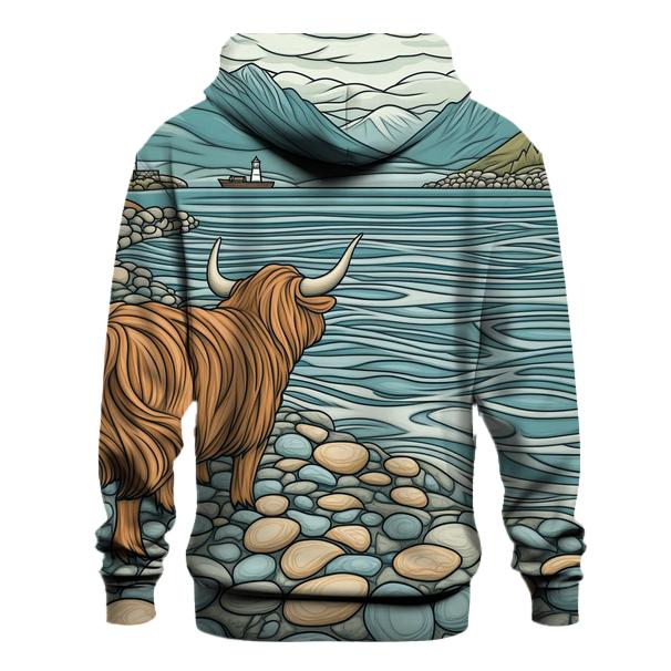 Pebble Shore Highland Cow Tide Watch hoodies fashion