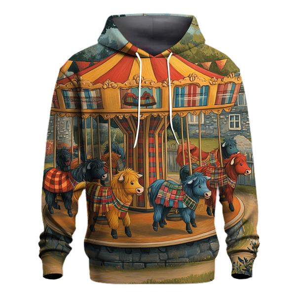 Village Fairground Highland Cow Carousel hoodie designs