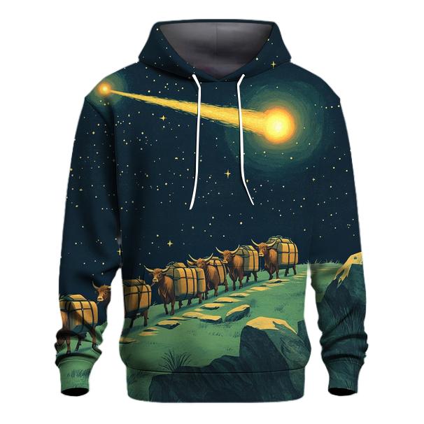 Comet Crossing With Highland Cow Caravan pullover hoodies