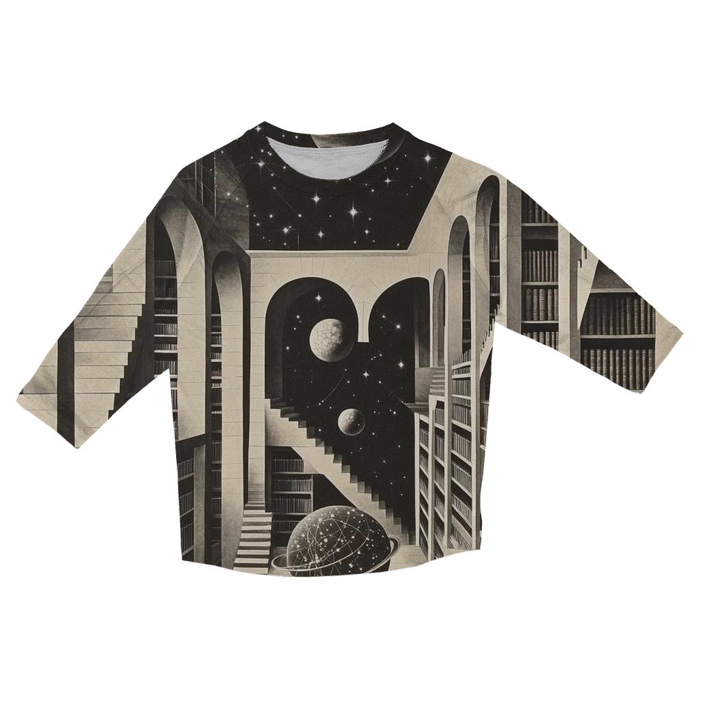 MC Escher Inspired Cosmic Library Staircase personalized 3/4 sleeve tees