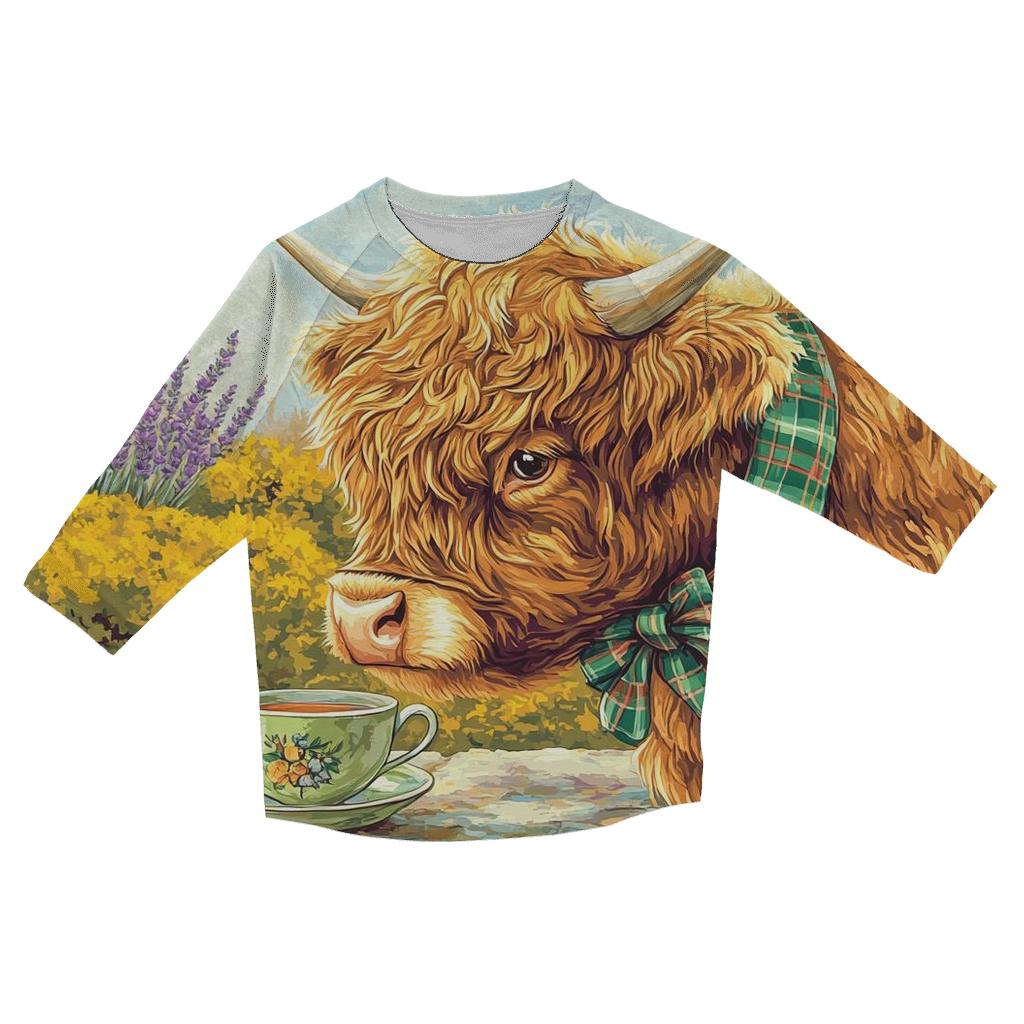 Tea Garden With Highland Cow Charm designer 3/4 sleeve blouses
