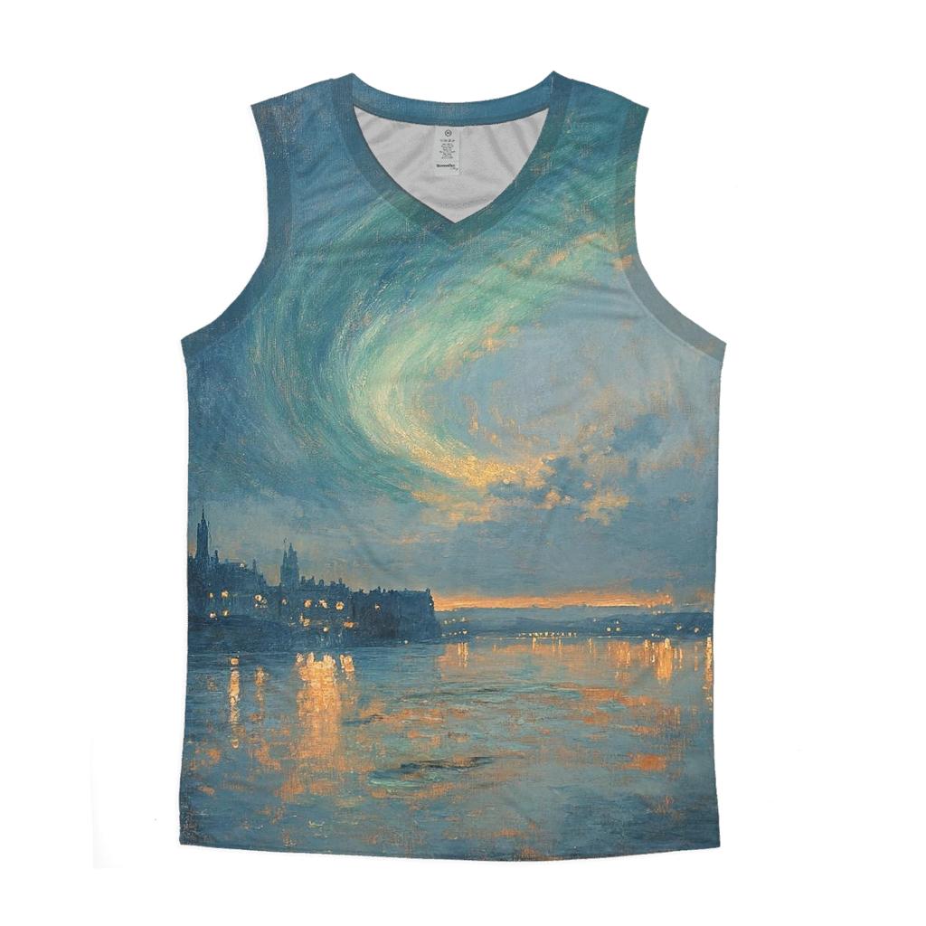 JMW Turner Inspired Aurora Citylights River graphic print tank tops