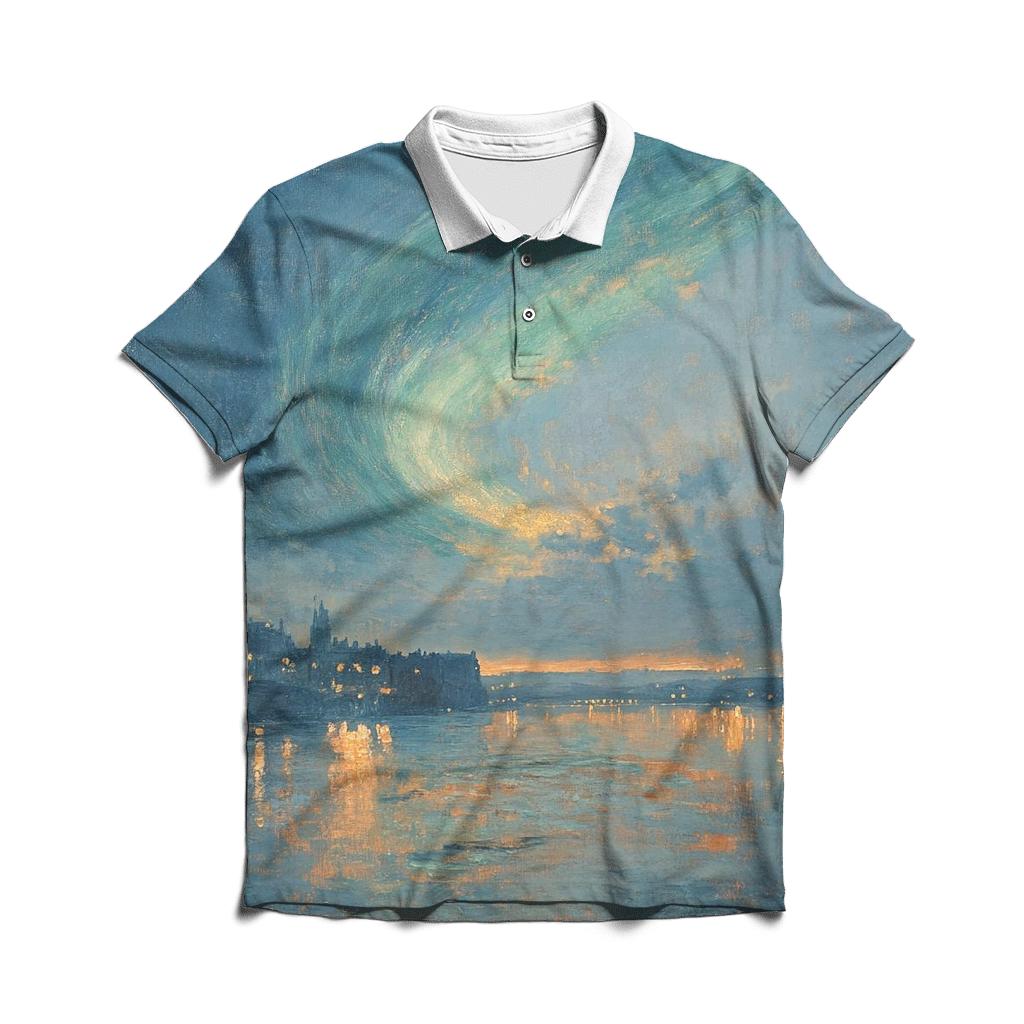 JMW Turner Inspired Aurora Citylights River stylish collar polo tees