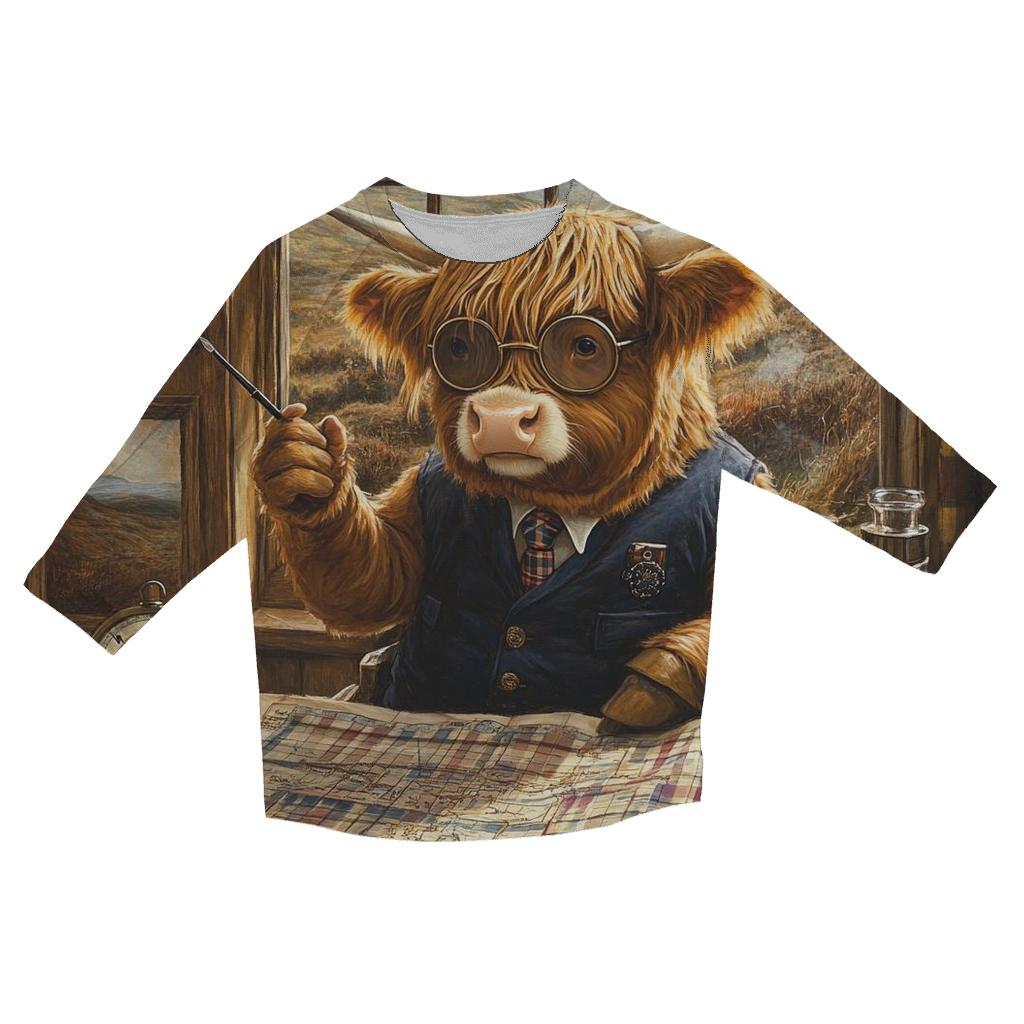 Tartan Mapmaker Highland Cow designer 3/4 sleeve blouses