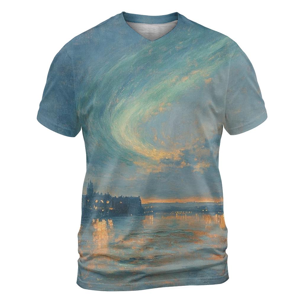 JMW Turner Inspired Aurora Citylights River trendy printed shirt styles