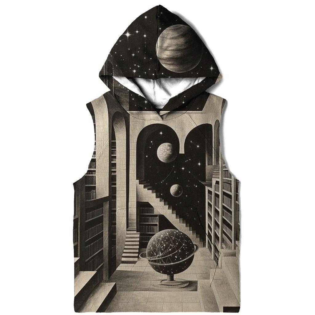 MC Escher Inspired Cosmic Library Staircase embroidered hoodies