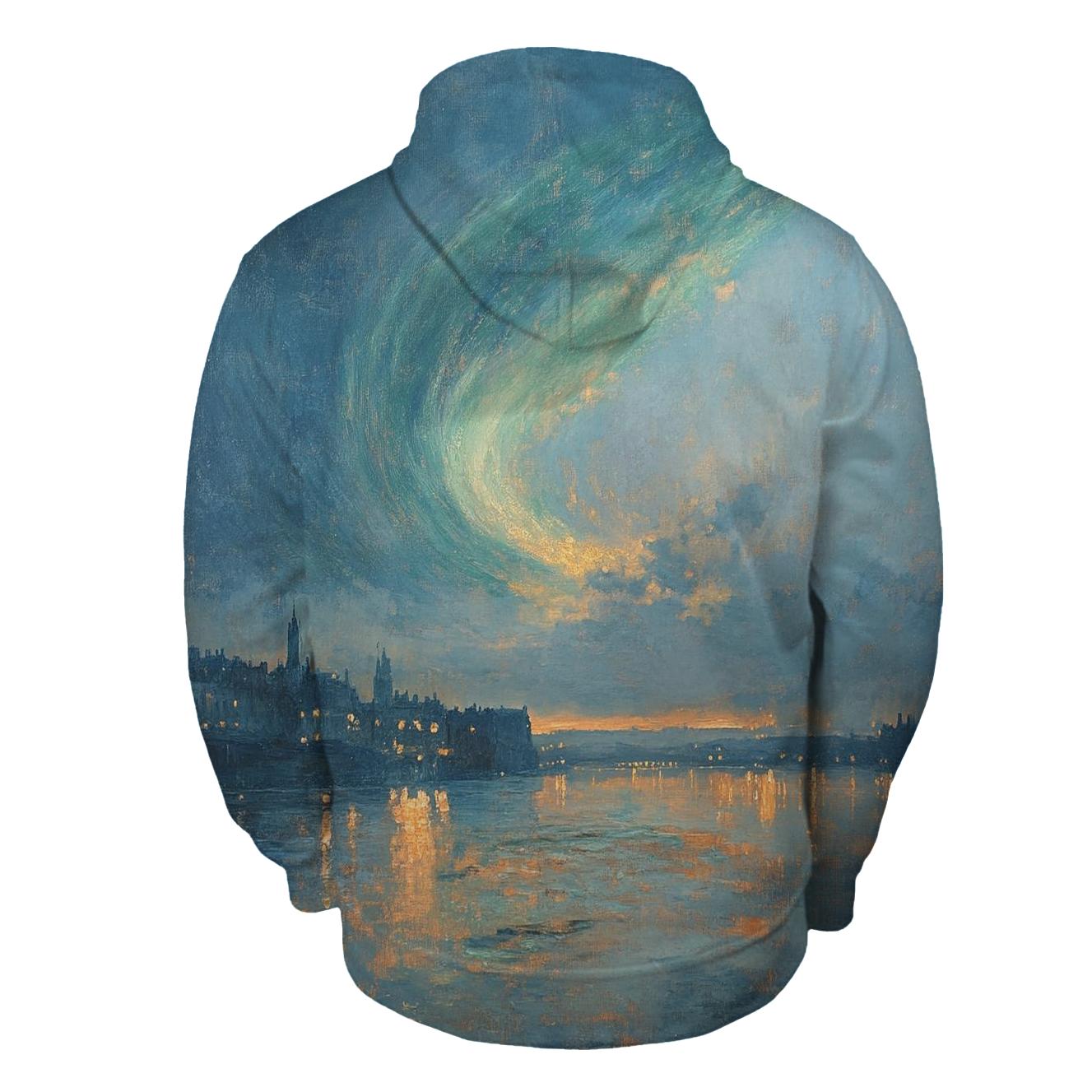 JMW Turner Inspired Aurora Citylights River designer hoodies