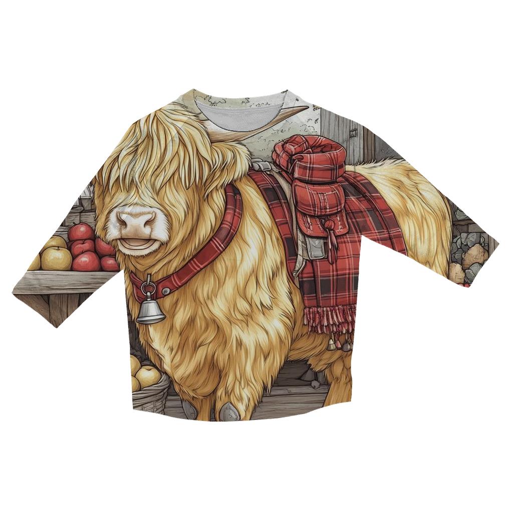 Market Day Highland Cow Portrait fashion 3/4 sleeve shirts