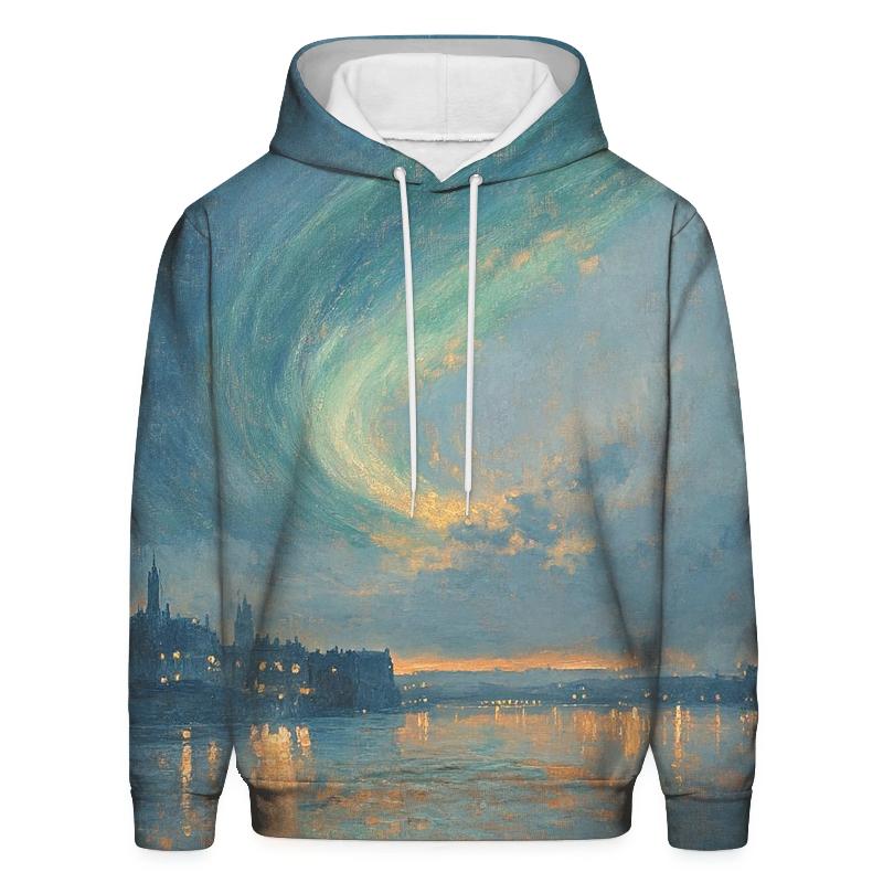 JMW Turner Inspired Aurora Citylights River embroidered hoodies