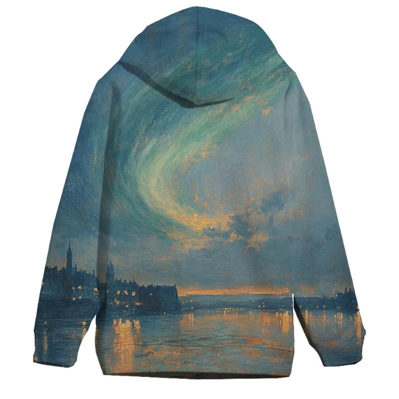JMW Turner Inspired Aurora Citylights River embroidered hoodies