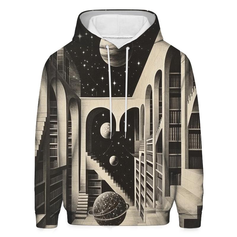 MC Escher Inspired Cosmic Library Staircase heavyweight hoodies